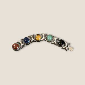 Mexico Sterling Silver Multi-Stone Cabochon Bracelet 7"